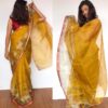 Dark Yellow Kota Silk Saree with Beautiful Floral Prints