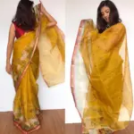 Dark Yellow Kota Silk Saree with Beautiful Floral Prints - Image 2