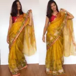 Dark Yellow Kota Silk Saree with Beautiful Floral Prints - Image 5
