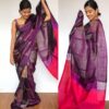 Purple Kanjivaram Silk Saree with Handwoven Gold and Silver Zari Weaves