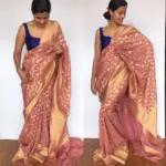 Dusty Pink Banarasi Silk Saree in Georgette adorned with Gold Zari Weaves - Image 3