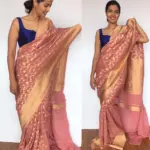 Dusty Pink Banarasi Silk Saree in Georgette adorned with Gold Zari Weaves - Image 5