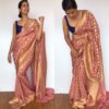 Dusty Pink Banarasi Silk Saree in Georgette adorned with Gold Zari Weaves