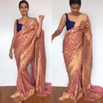 Dusty Pink Banarasi Silk Saree in Georgette adorned with Gold Zari Weaves - Image 6