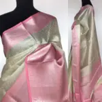 Silver White Kora Silk Saree with Silver Zari Weaves - Image 2