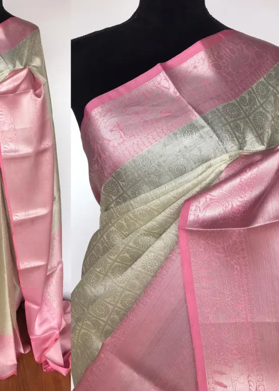 Silver White Kora Silk Saree with Silver Zari Weaves