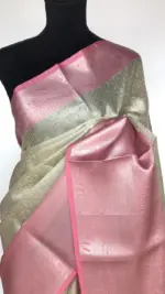 Silver White Kora Silk Saree with Silver Zari Weaves - Image 4