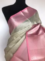Silver White Kora Silk Saree with Silver Zari Weaves - Image 6