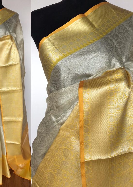 Silver White Kora Silk Saree with Silver Zari Weaves