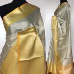 Silver White Kora Silk Saree with Silver Zari Weaves - Image 2