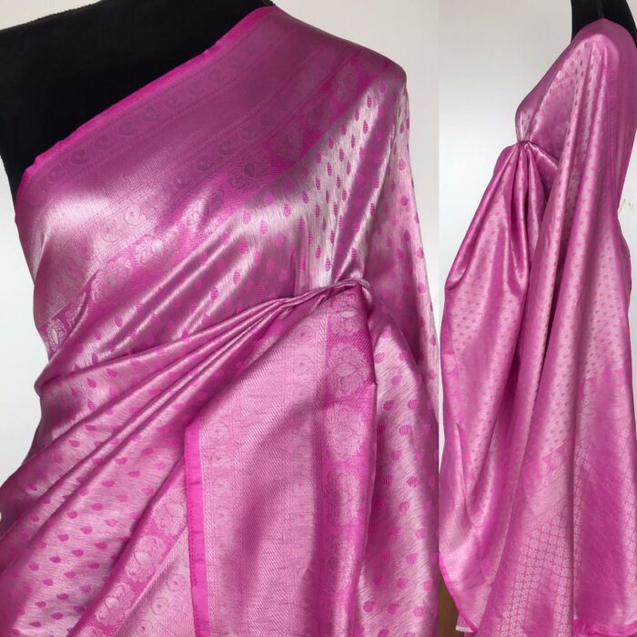 Pink Banarasi Silk Saree with Silver Zari Weaves