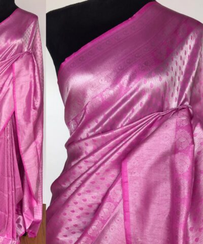 Pink  Banarasi Silk Saree with Silver Zari Weaves