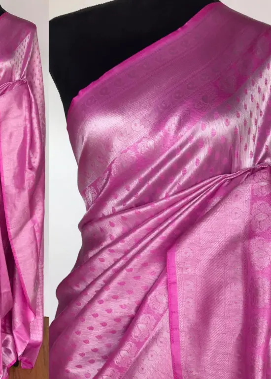 Pink  Banarasi Silk Saree with Silver Zari Weaves