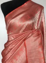 Peach Banarasi Silk Saree with Silver Zari Weaves - Image 6