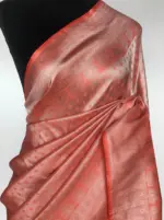 Peach Banarasi Silk Saree with Silver Zari Weaves - Image 5
