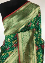 Green Banarasi Silk Saree with Pan Patola Weaves - Image 5