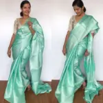 Mint Banarasi Silk Saree with Silver Zari Weaves - Image 3