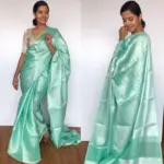 Mint Banarasi Silk Saree with Silver Zari Weaves - Image 4