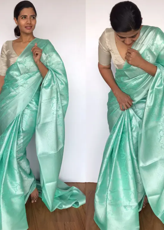 Mint Banarasi Silk Saree with Silver Zari Weaves