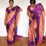 Peach Kora Silk Saree with Gold Zari Weaves - Image 3