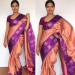 Peach Kora Silk Saree with Gold Zari Weaves - Image 4