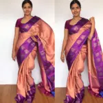 Peach Kora Silk Saree with Gold Zari Weaves - Image 5
