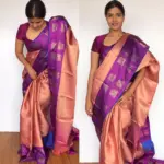 Peach Kora Silk Saree with Gold Zari Weaves - Image 6