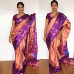 Peach Kora Silk Saree with Gold Zari Weaves - Image 2