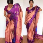 Peach Kora Silk Saree with Gold Zari Weaves