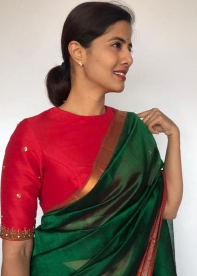 Red Raw Silk Hand Embroidered Blouse
