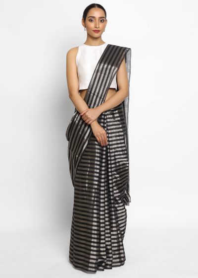 New Black Chanderi Silk Saree
