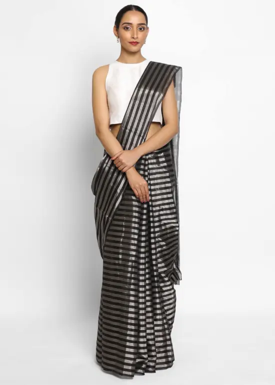 New Black Chanderi Silk Saree