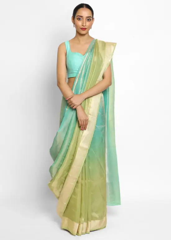 Blue Ombre Pure Tissue Chiffon Saree