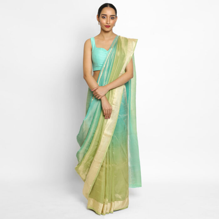 Blue Ombre Pure Tissue Chiffon Saree