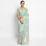Baby Blue Organza Silk Saree with Beautiful Floral Embroidery