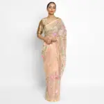 Peach Organza Silk Saree with Embroidery