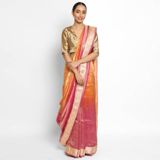 Pink Ombre Pure Tissue Chiffon Saree