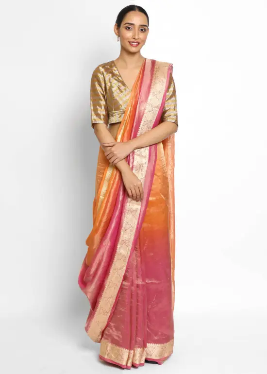 Pink Ombre Pure Tissue Chiffon Saree