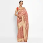Peach Banarasi Silk Saree in Georgette adorned with Gold Zari Motifs