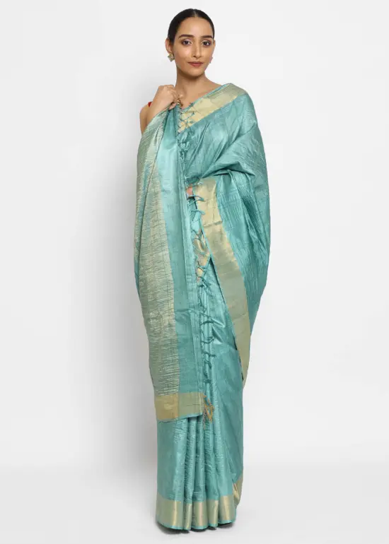 Pure Pastel Blue Tussar Silk Saree