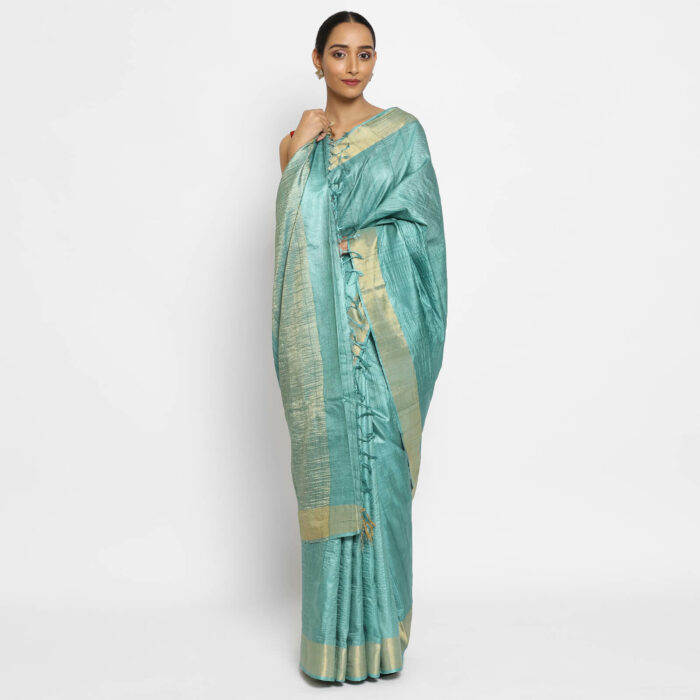 Pure Pastel Blue Tussar Silk Saree