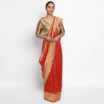 Red Banarasi Silk Saree In Georgette with Gold Zari Motifs
