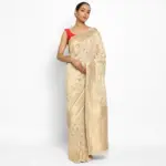 Ivory Banarasi Silk Saree in Georgette adorned with Gold Zari Motifs