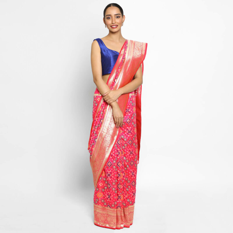 Hot Pink Banarasi Silk Saree with Pan Patola Weaves