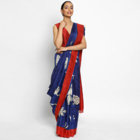 Royal Blue Pure Silk Saree with Hand Painted Florals
