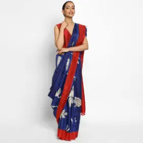 Royal Blue Pure Silk Saree with Hand Painted Florals