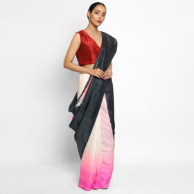 Black Pure Silk Saree with Hand Painted Florals