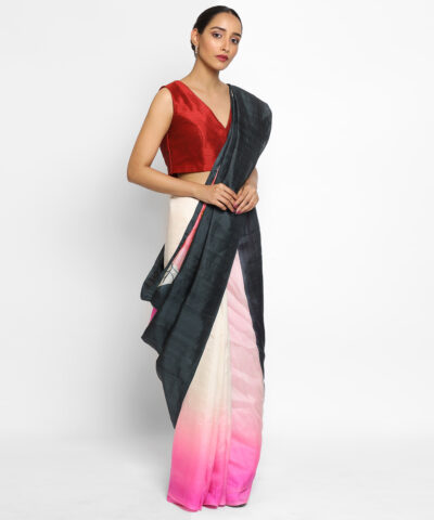 Black Pure Silk Saree with Hand Painted Florals