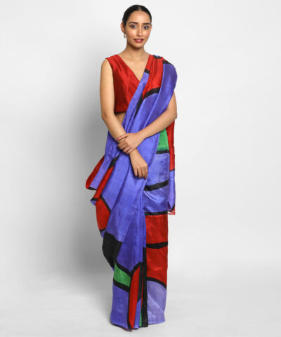 Purple Handpainted Pure Silk Saree