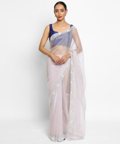 Lilac Embroidered Pure Organza Silk Saree